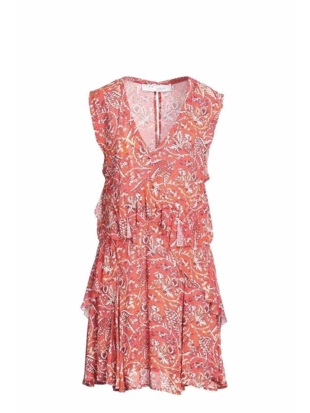 IRO Paris Variety Ruffled Printed Crepe Mini Dress Womens L 42 EU 10-12 US Red